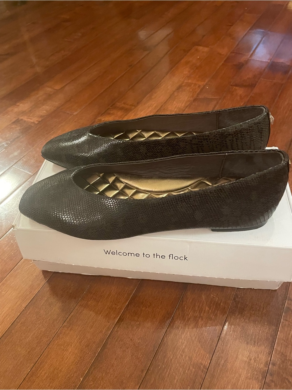 Birdies Dark Brown Snake-Embossed Leather Ballet Flats- 10.5M